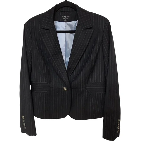 Vintage Y2K Signature by Larry Levine Grey Blue Pinstripe 3 Piece Suit Womens 12 - Picture 2 of 16